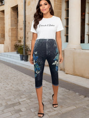  Denim Print Clam Digger Leggings, Women's Plus