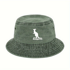 Kangaroo Patterned Fishing Cap Sunshade Bucket Hat for Outdoor Activities