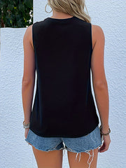 Letter Pattern Stretchy Sports Vest Round Neck Sleeveless Casual Top