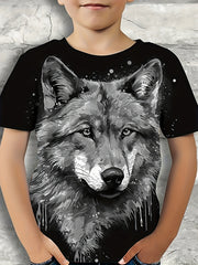 Wolf Portrait Print Tee Boys Round Neck Short Sleeve T shirt