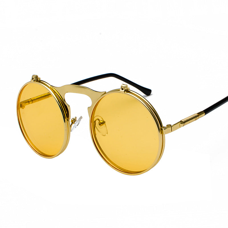 Vintage Metal Steam Punk Flip Sunglasses Unisex Round Frame Sungl