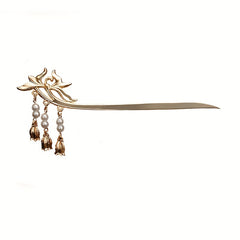 Vintage Flower Hairpin with Faux Pearl Pendant Hair Stick