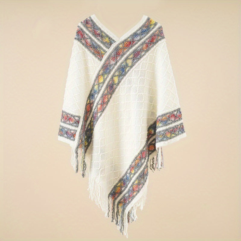 Large Woven Fringed Shawl Wrap Windproof Cape
