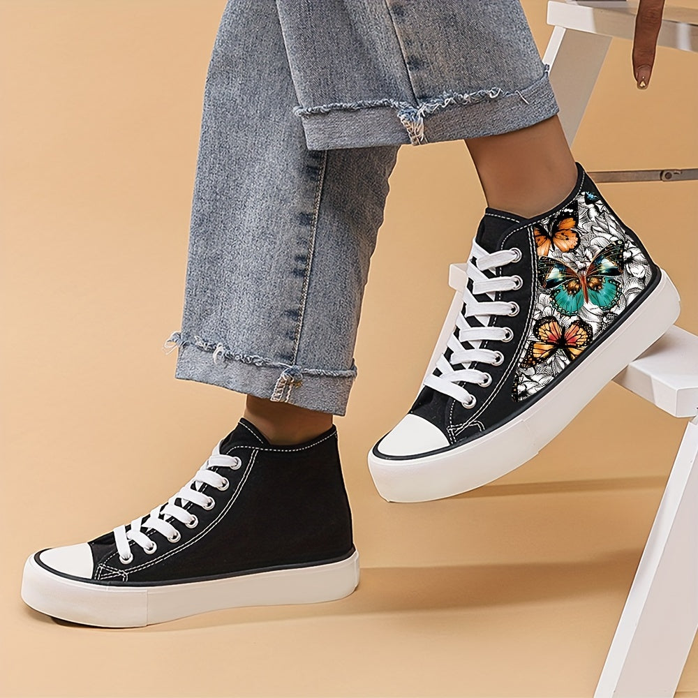 Women's Butterfly Platform Canvas High Top Sneakers for Fashionable Walking