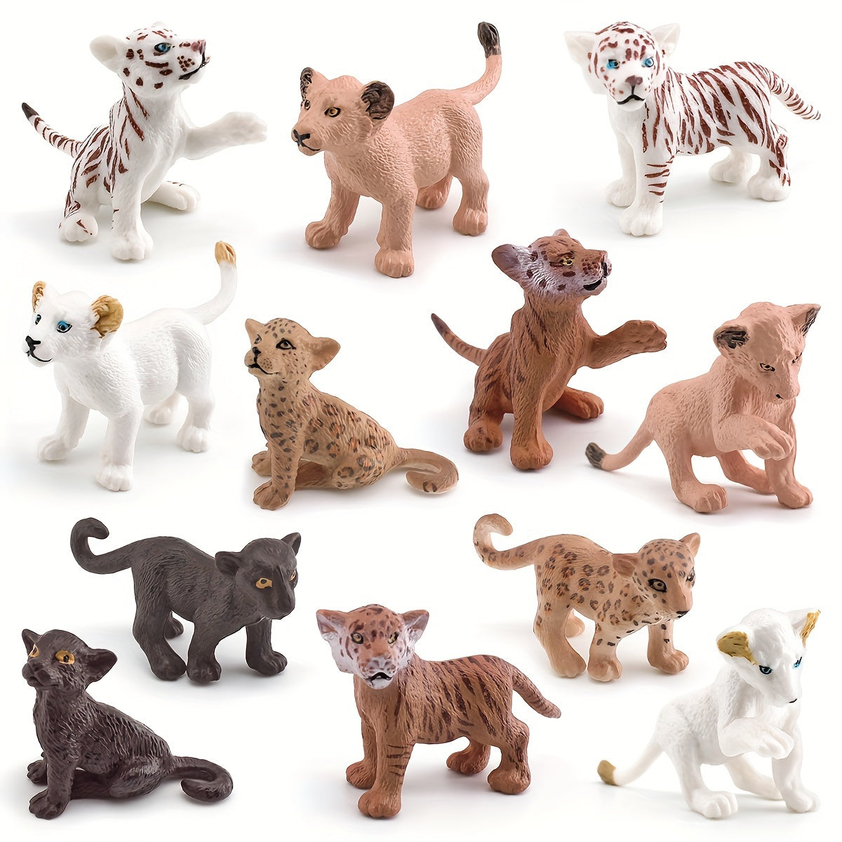 Realistic Lion & Leopard Cub Toy Set for Kids' Room Decor