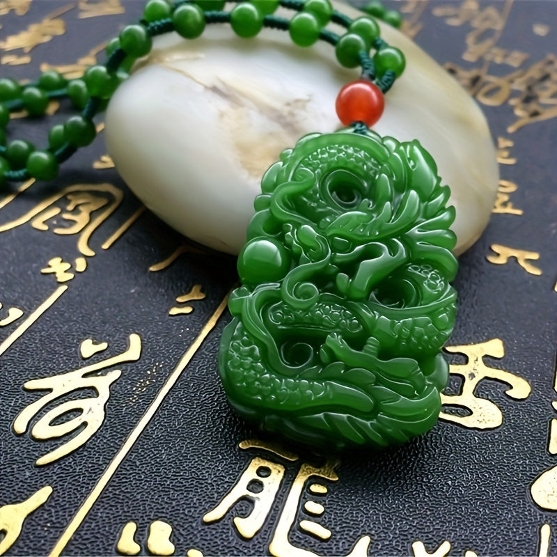 Green Jade Pendant Hand Carved Necklace Men's Charm Jewelry