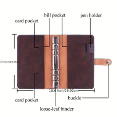A6 Refillable Leather Budget Binder Mini Notebook Cover