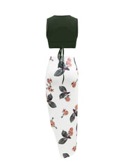 Casual Spring & Summer 2pc Set Solid Cropped Tops & Floral Print Split Skirts