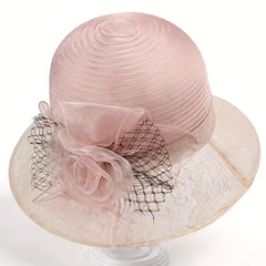 Breathable Organza Sun Hat with Flower Decor Mesh Bucket Hats