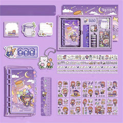 Vintage Cartoon Girl Student Personalized Loose Leaf Notebook Set