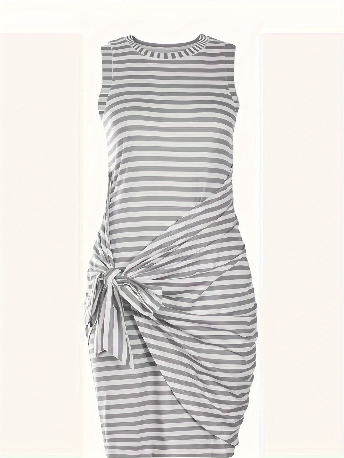 Women's Plus Stripe Print Round Neck Knot High Stretch Tank Dress