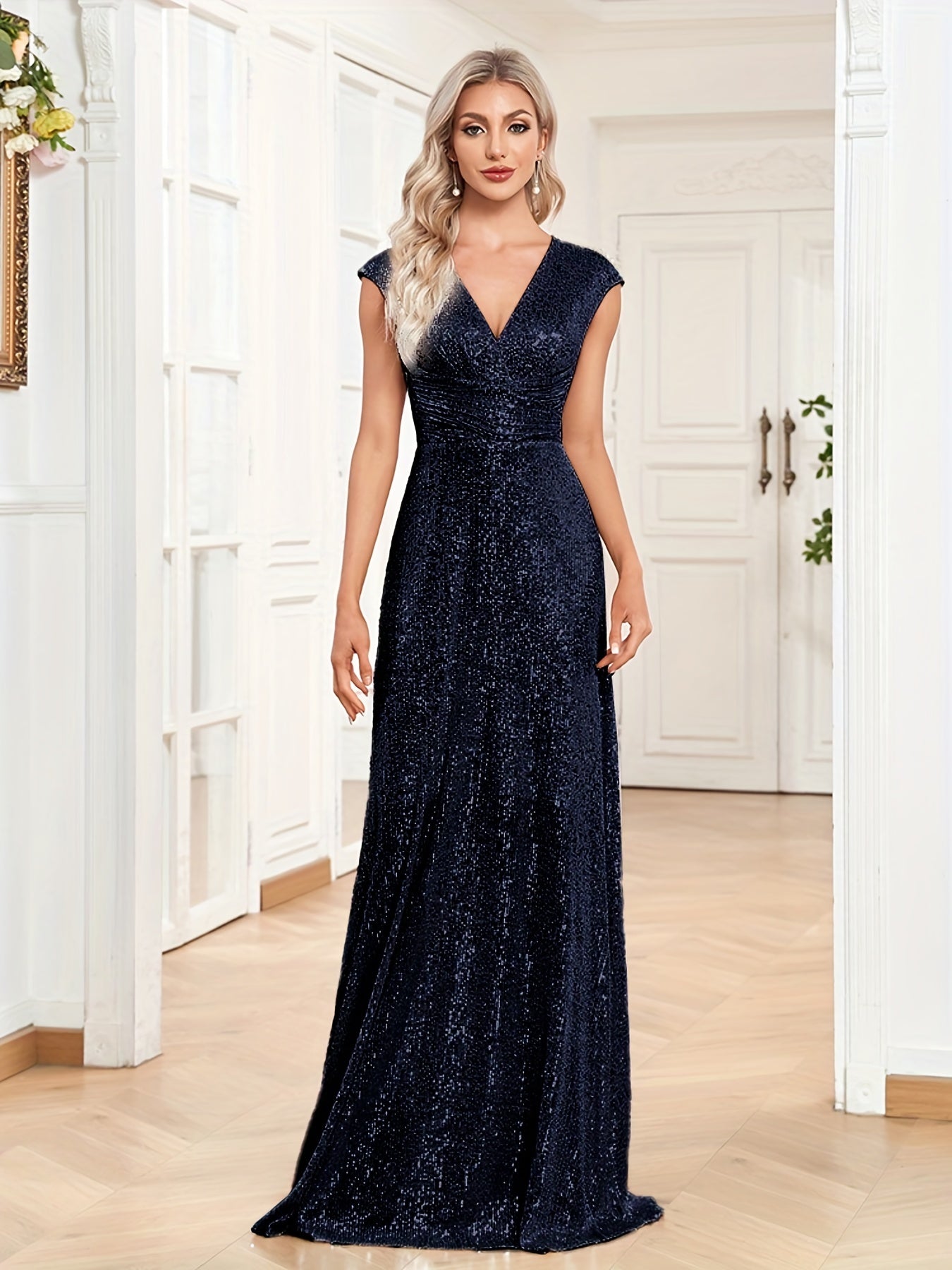 Sequined V Neck Maxi Dress for Cocktail Party