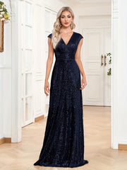 Sequined V Neck Maxi Dress for Cocktail Party