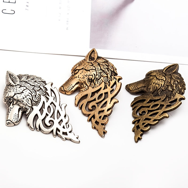 Vintage Men's Suit Collar Pin Wolf Head Brooch