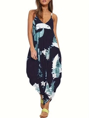  Tropical Print V Neck Cami Jumpsuit