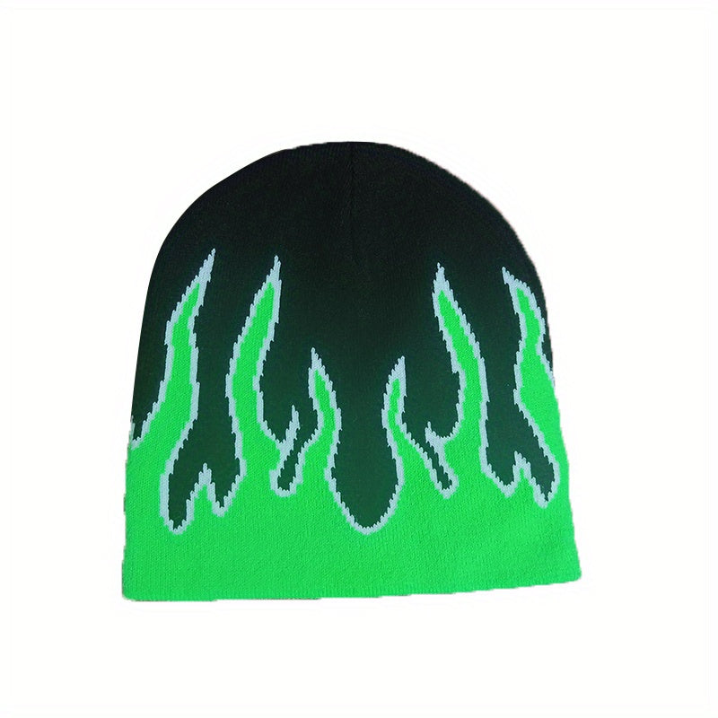 Flame Jacquard Hip Hop Beanie Cap Unisex Block Knit Hat Skull Cap Y2K