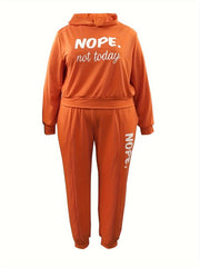  Slogan Print Hoodie & Pants 2 Piece Set