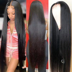 150 Density Straight Human Hair Wig with HD Transparent Lace Front Closure