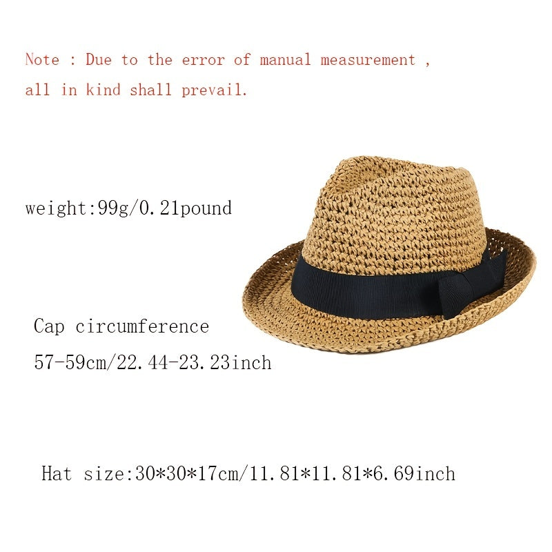 Curved Brim Brown Sun Hat Hollow Crochet Fedora Cap Women's