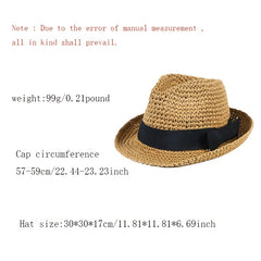 Curved Brim Brown Sun Hat Hollow Crochet Fedora Cap Women's