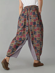  Colorblock Geometric Print Boho Pants Elastic High Rise Loose Fit