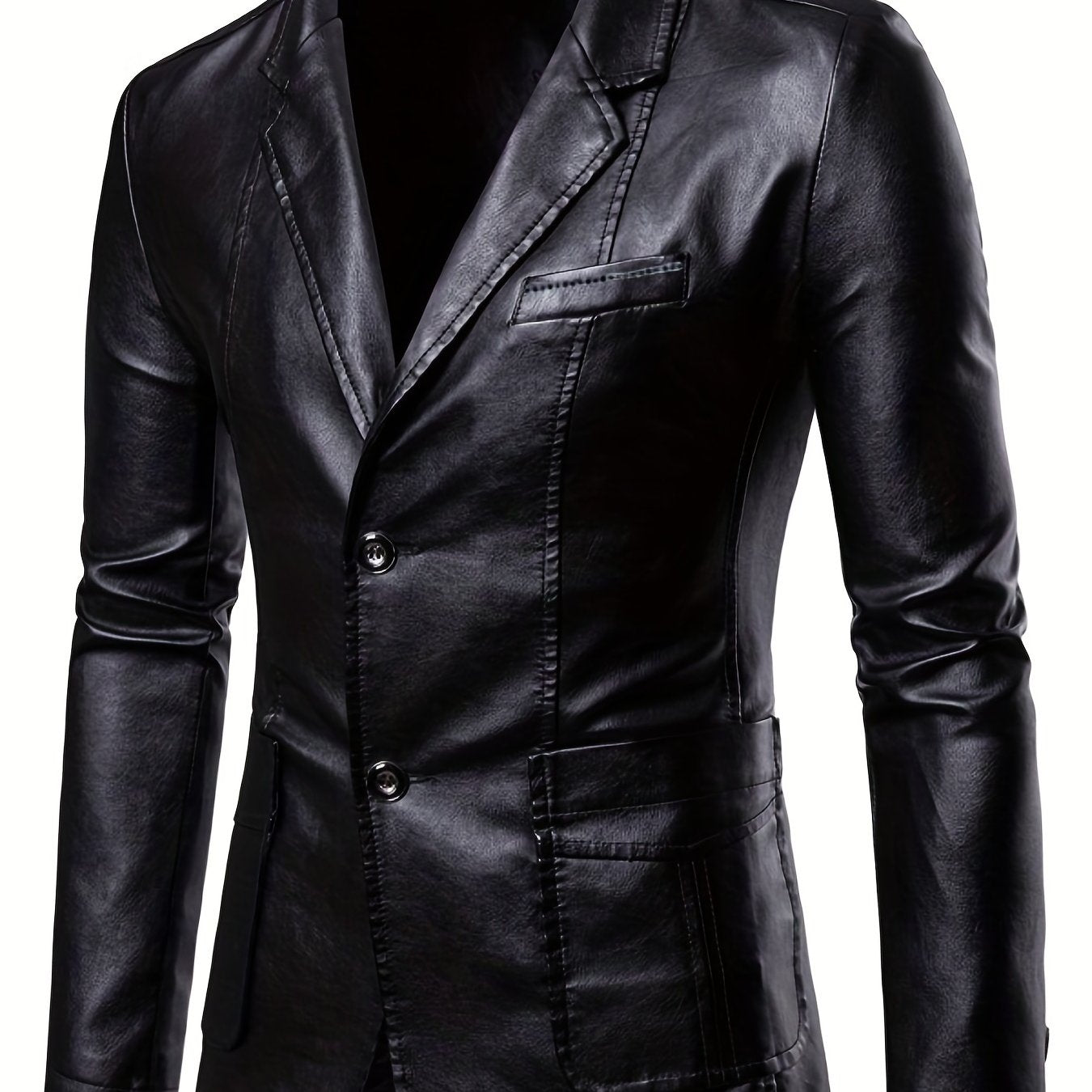 Men's Casual Pockets PU Leather Jacket Long Sleeves