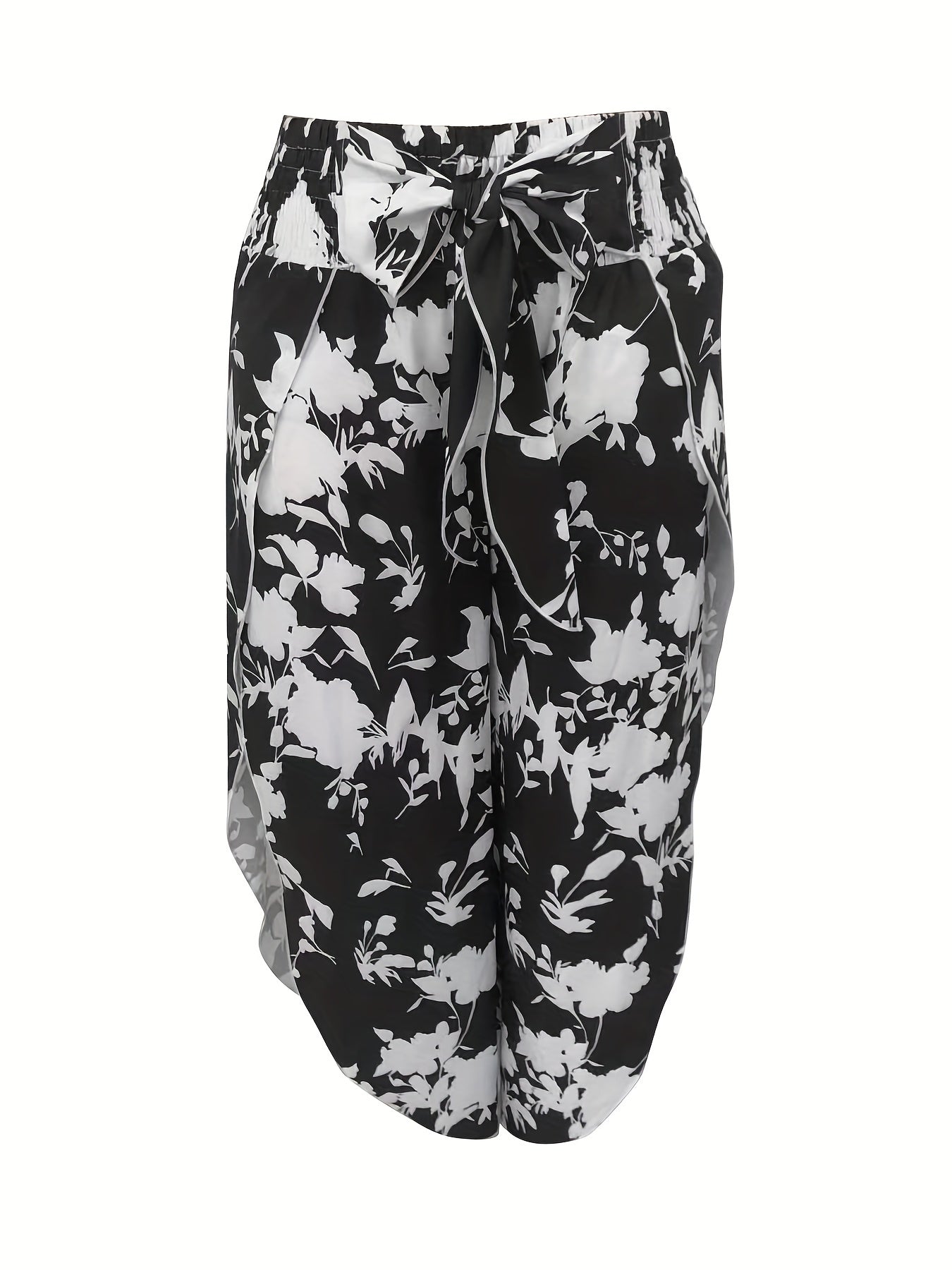  Floral Print Tie Front High Rise Wide Leg Pants