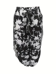  Floral Print Tie Front High Rise Wide Leg Pants