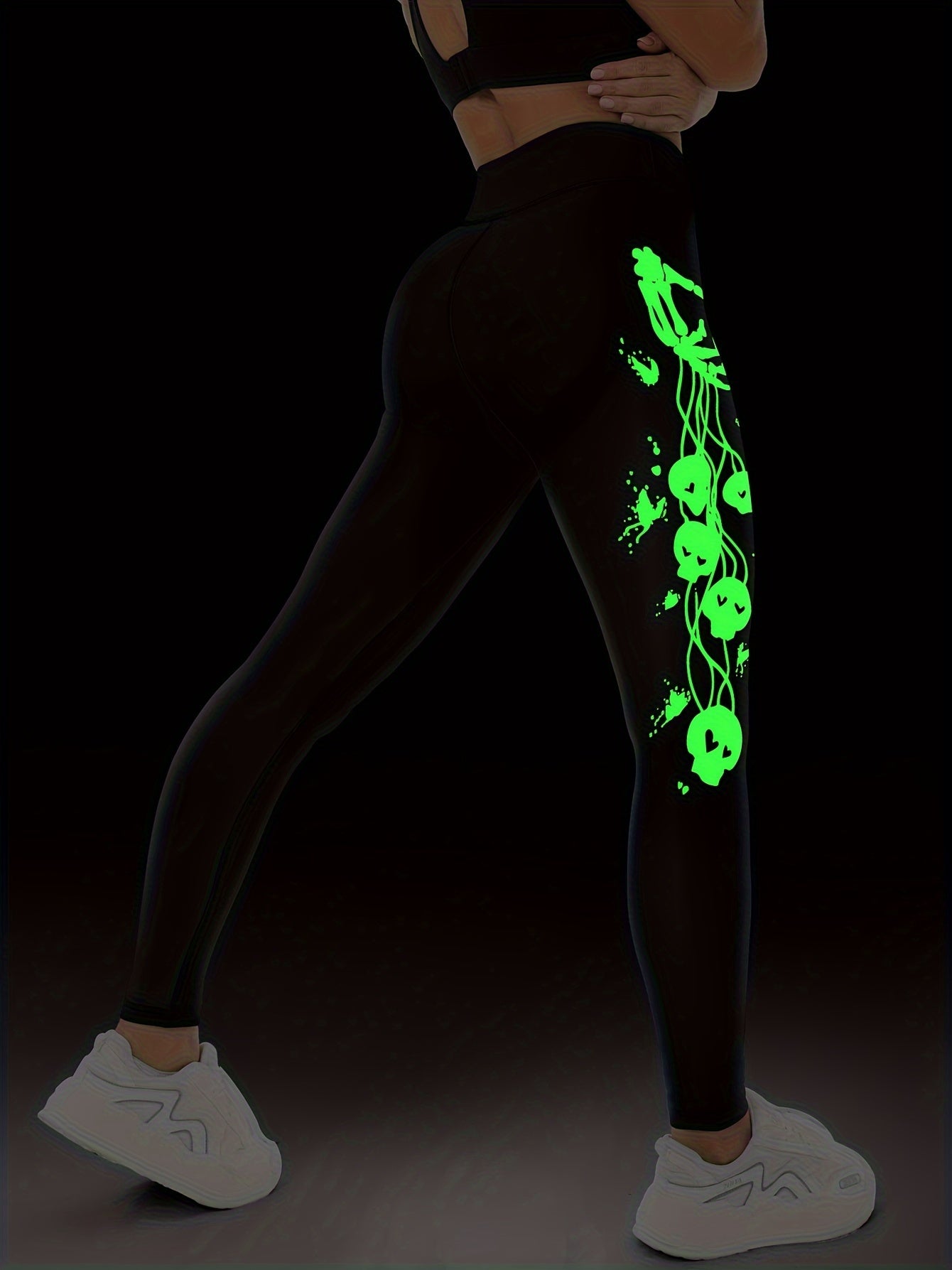 Fluorescent Skeleton Hand Print Yoga Workout Pants Leggings