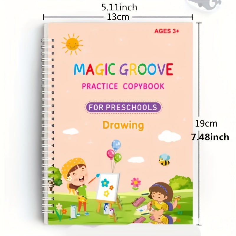 Kids Copybook Set: 4 Books, 1 Pen, 6 Refills, 1 Pen Grip, Practice Workbook