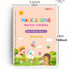 Kids Copybook Set: 4 Books, 1 Pen, 6 Refills, 1 Pen Grip, Practice Workbook