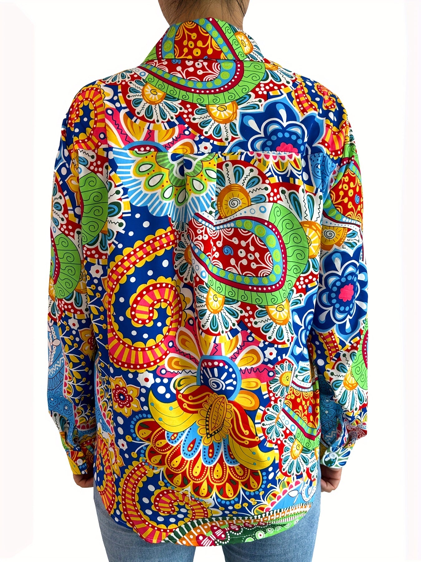  Boho Blouse Women's Floral Print Button Up Long Sleeve