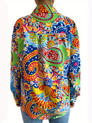  Boho Blouse Women's Floral Print Button Up Long Sleeve