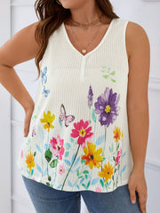  Floral Print V Neck Tank Top