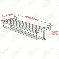Stainless Steel Towel Shelf with Two Towel Bars for Bathroom Storage
