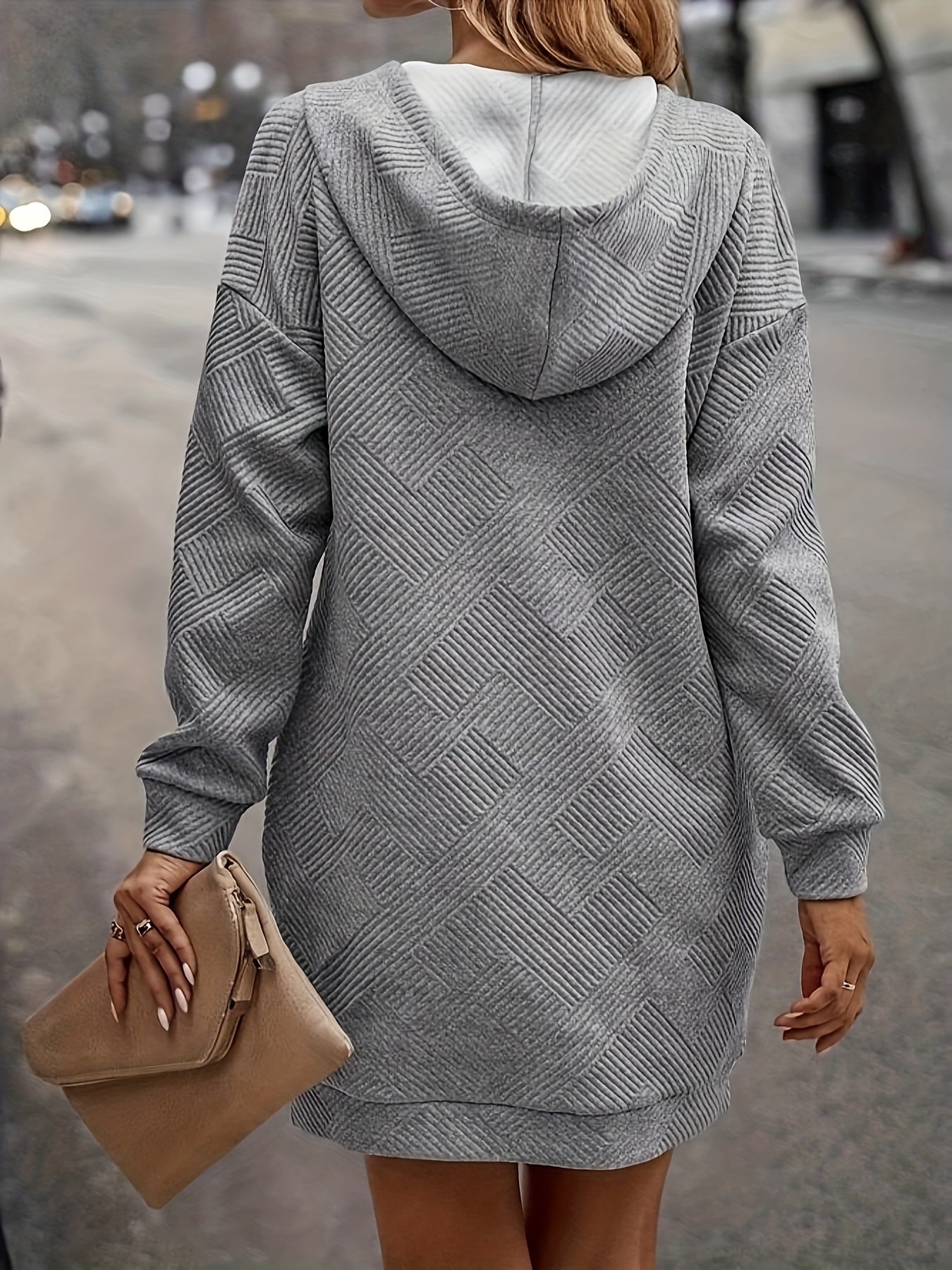  Hooded Drawstring Long Sleeve Sweatshirt Dress