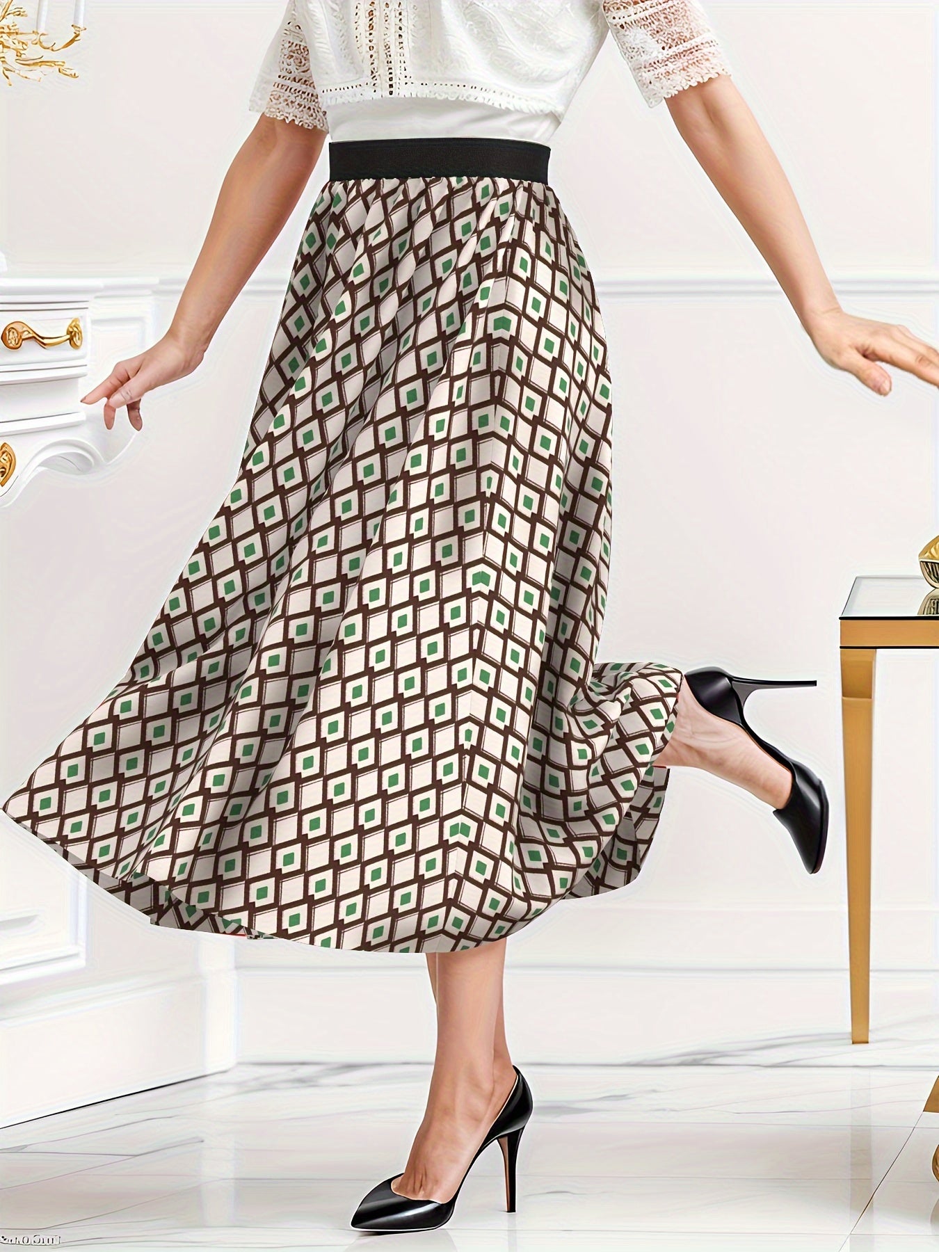  Argyle Print High Rise Maxi Skirt