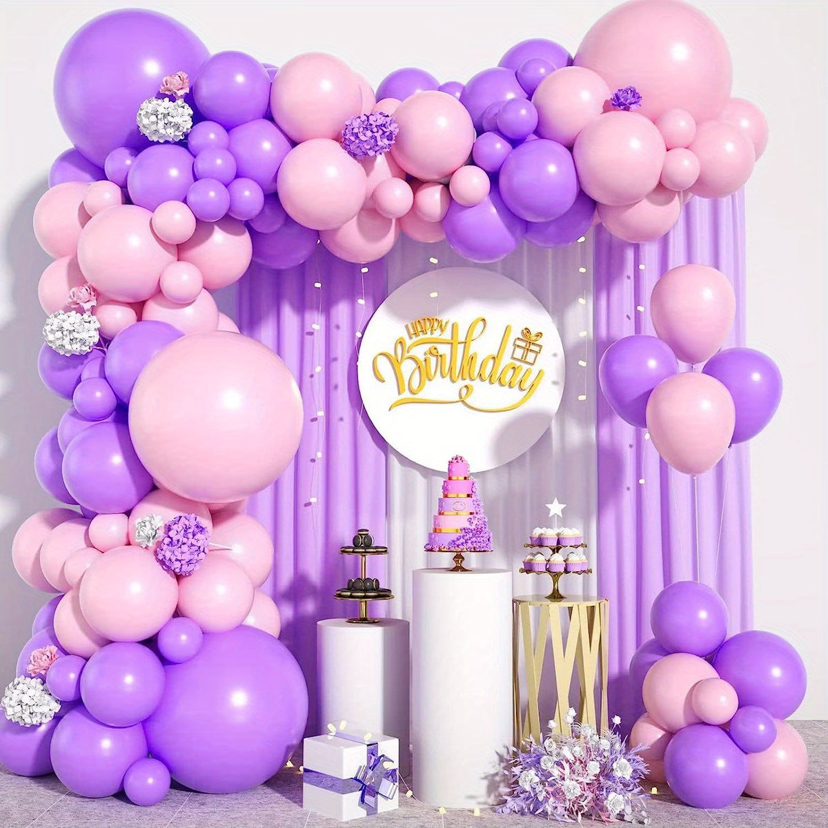 100pcs Pink Purple Balloon Garland Kit Macaron Pink And Purple Balloon Arch
