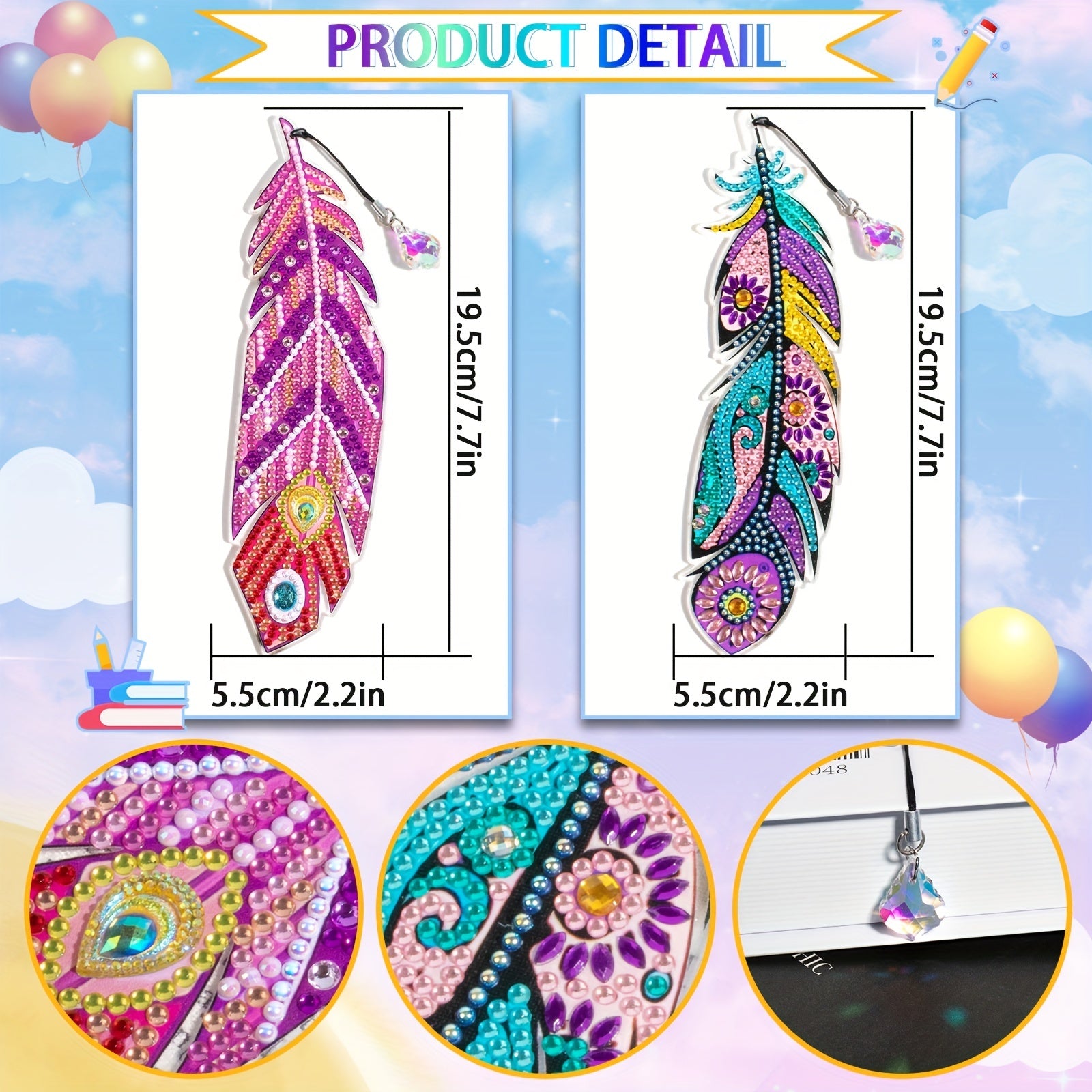DIY Diamond Dot Art Feather Bookmark 2pcs Set