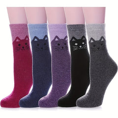 5 pairs Outdoor Cat Pattern Soft Thick Casual Cotton Warm Socks