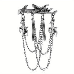 Vintage Branch Horse Comb Deer Pendant Brooch Pin