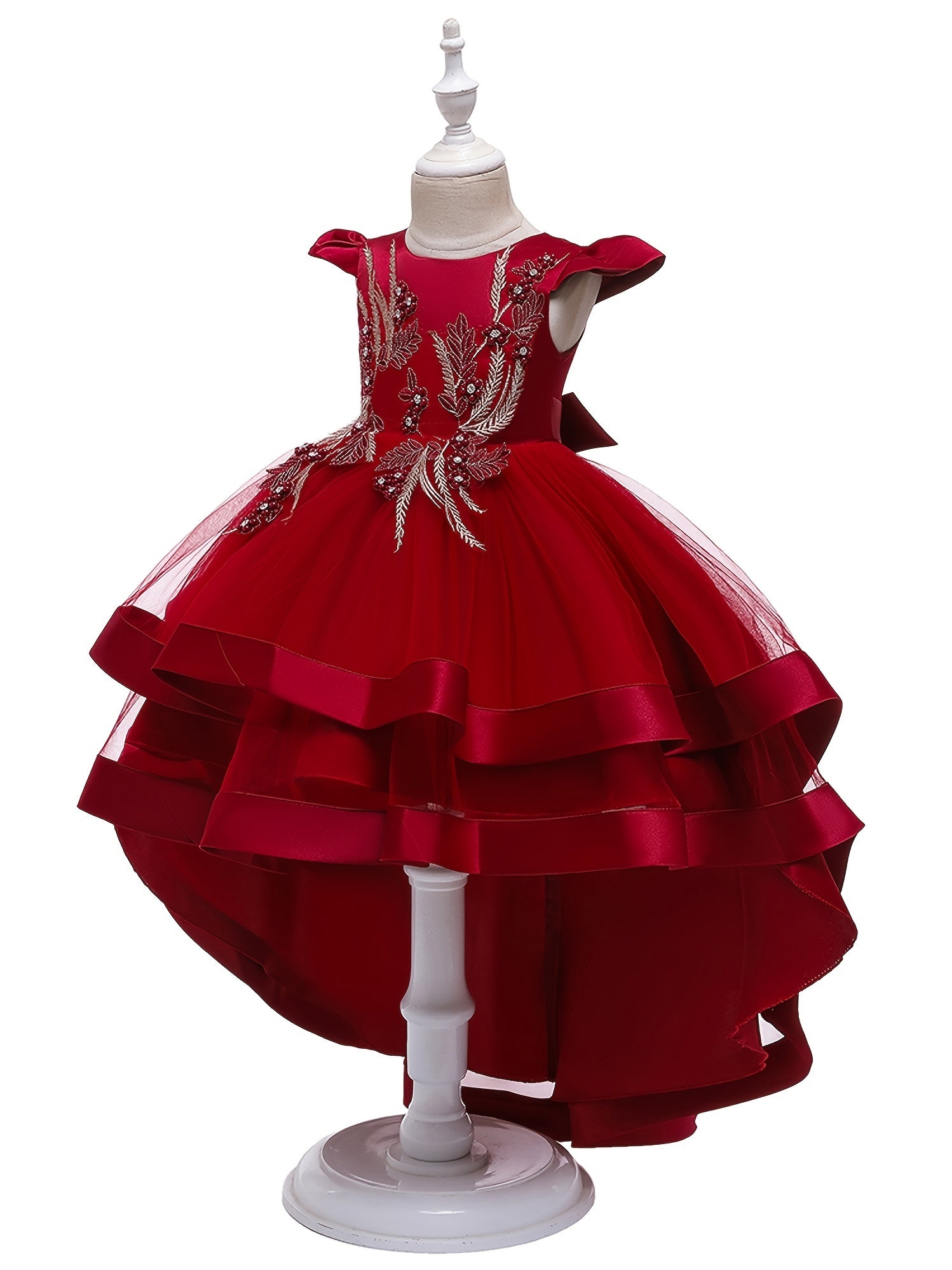 Girls Mesh Flower Embroidered Princess Dress Party Performance