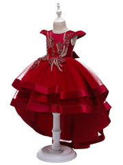 Girls Mesh Flower Embroidered Princess Dress Party Performance