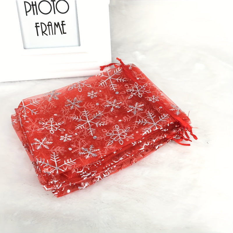 10pcs Snowflake Gilded Gauze Bags for Christmas Parties Wedding Gift Bags