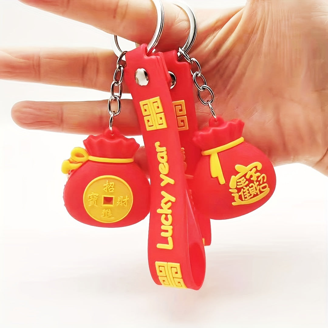 Chinese Style Silicone Blessing Bag Lightweight Cartoon Lucky Fortune Keychain