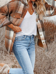  Plaid Print Button Up Long Sleeve Lapel Collar Blouse
