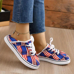 Women's Flag Pattern Canvas Shoes Lace Up Low Lightweight Outdoor Shoes