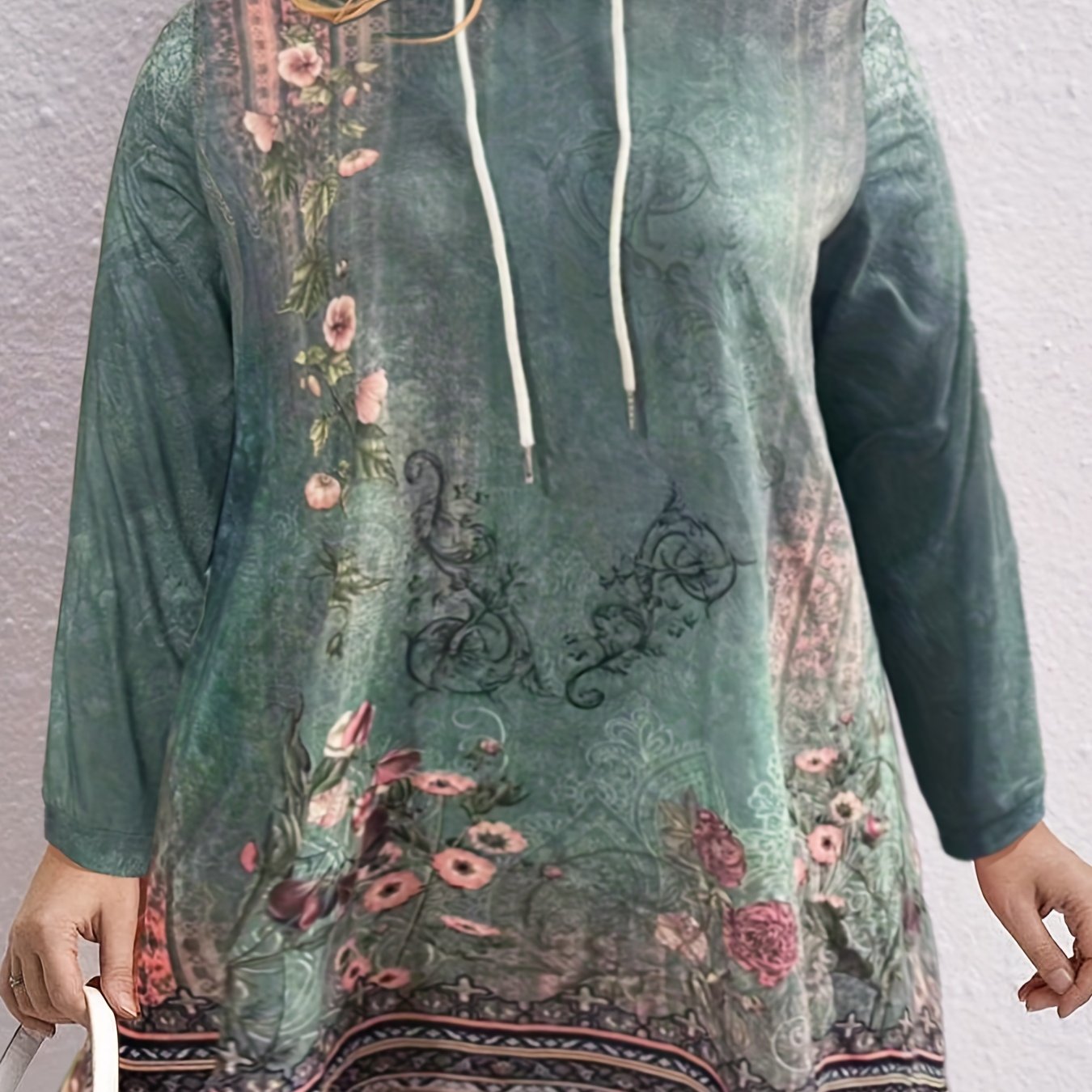  Boho Dress Women's Floral Print Hooded Sweater Dress