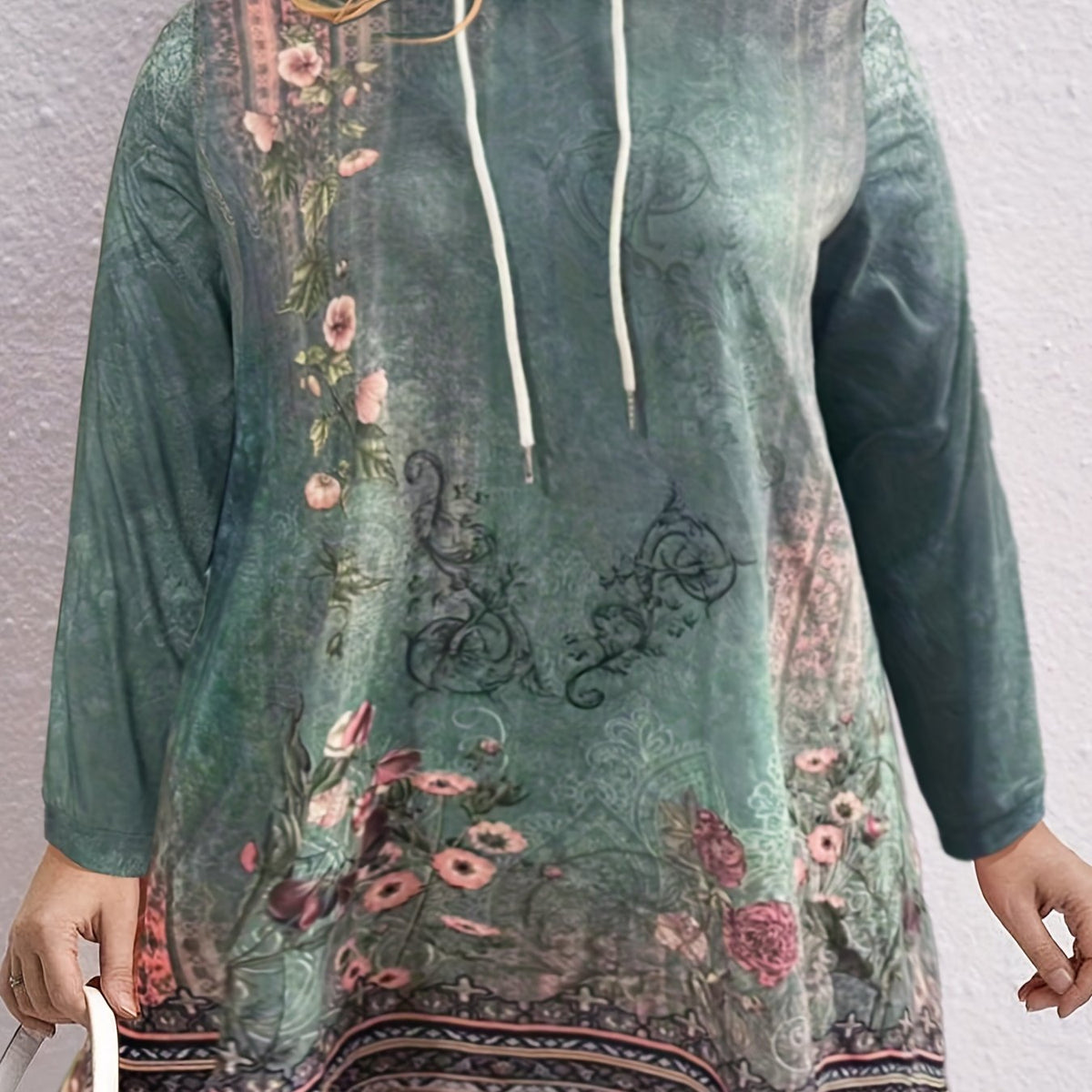  Boho Dress Women's Floral Print Hooded Sweater Dress