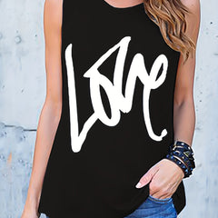 Letter Print Crew Neck Tank Top Sleeveless Summer Casual Women's Clothing